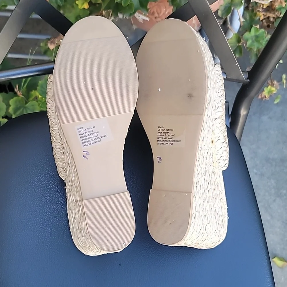 Sandals Wedge Platforms Straw Fiber  Pearl Embellished Anaya SZ 12